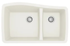 Karran 34" Undermount Quartz Composite Kitchen Sink, 60/40 Double Bowl, White, QU-721-WH