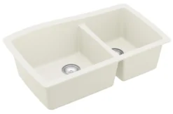 Karran 34" Undermount Quartz Composite Kitchen Sink, 60/40 Double Bowl, White, QU-721-WH