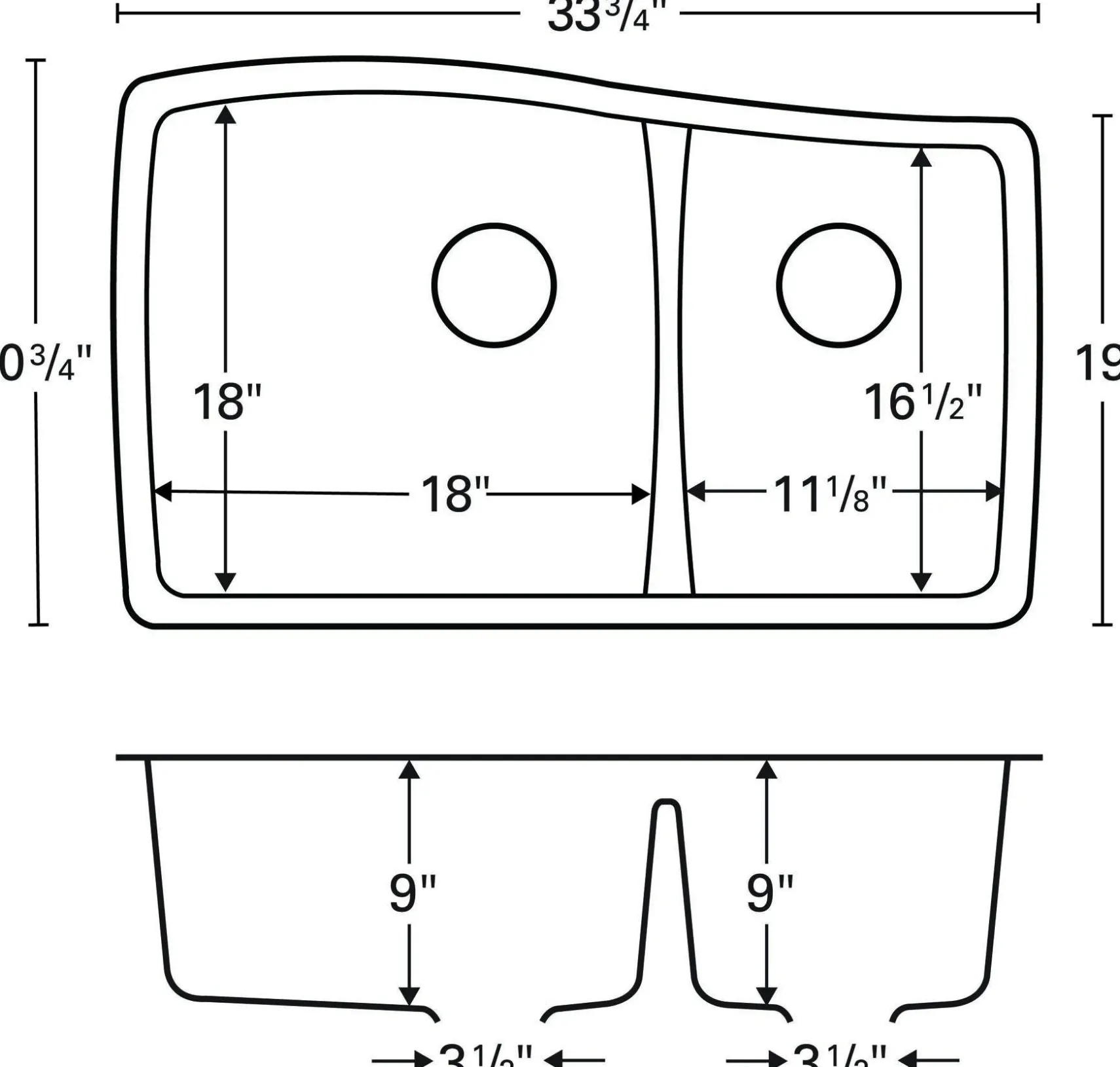 Karran 34" Undermount Quartz Composite Kitchen Sink, 60/40 Double Bowl, White, QU-721-WH