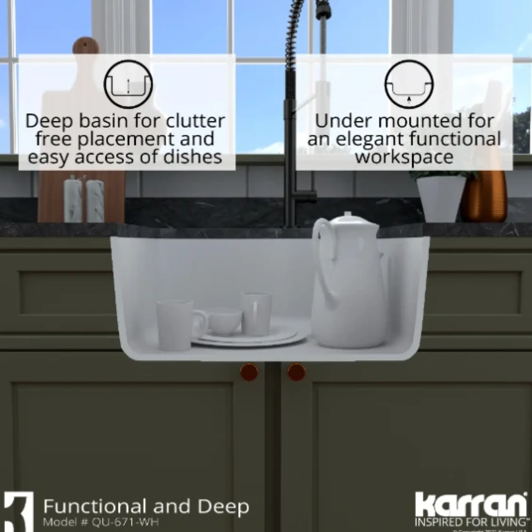 Karran 24" Undermount Quartz Composite Kitchen Sink, White, QU-671-WH
