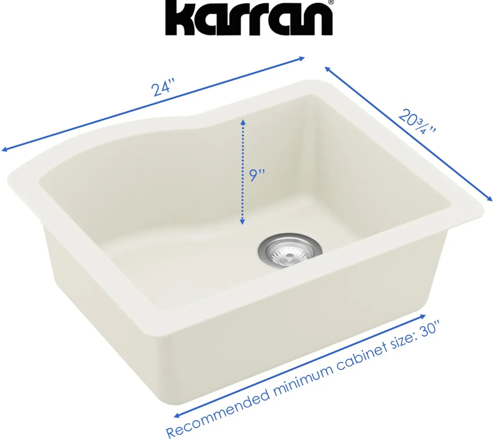 Karran 24" Undermount Quartz Composite Kitchen Sink, White, QU-671-WH