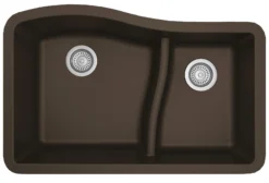 Karran 32" Undermount Quartz Composite Kitchen Sink, 60/40 Double Bowl, Brown, QU-630-BR