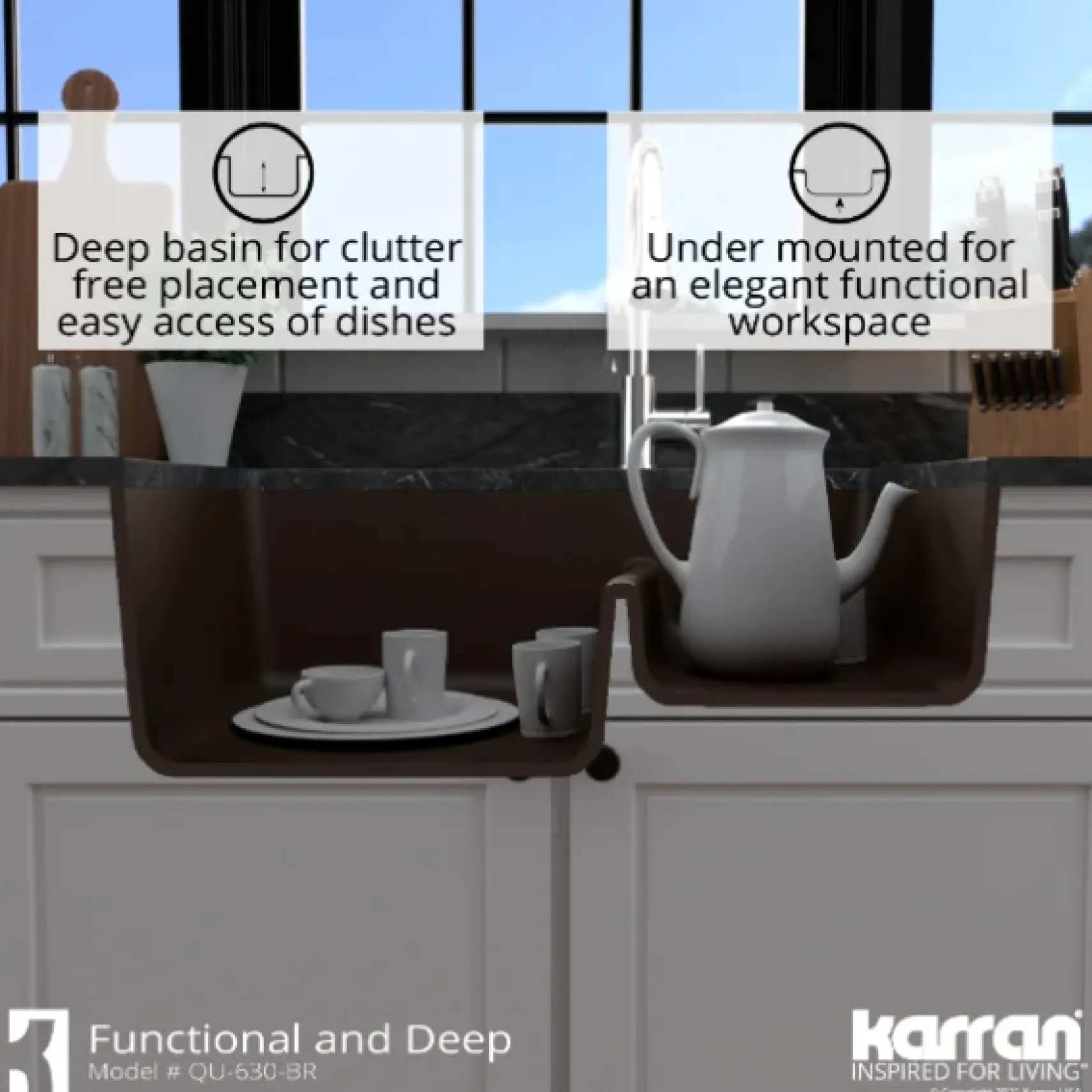 Karran 32" Undermount Quartz Composite Kitchen Sink, 60/40 Double Bowl, Brown, QU-630-BR