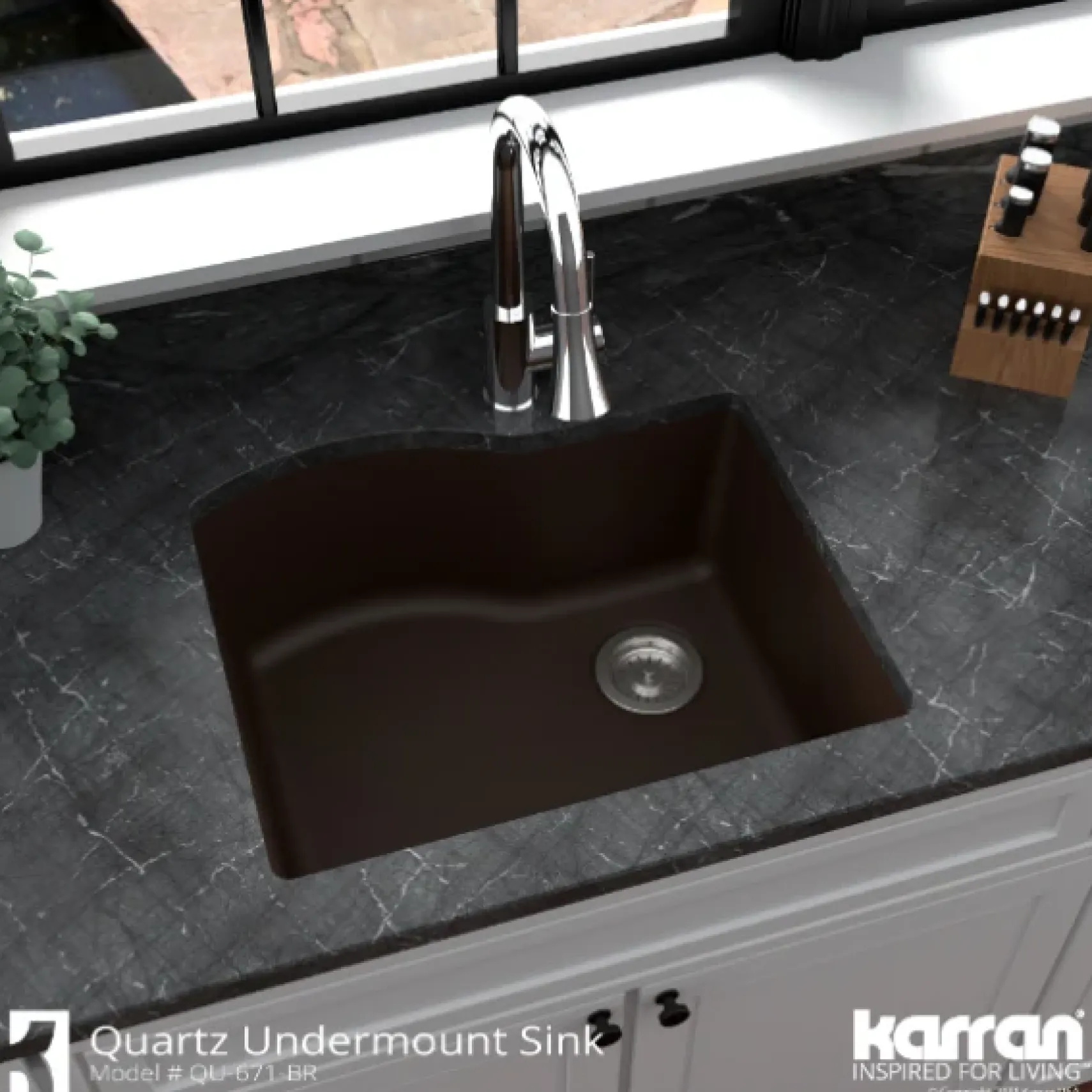 Karran 24" Undermount Quartz Composite Kitchen Sink, Brown, QU-671-BR