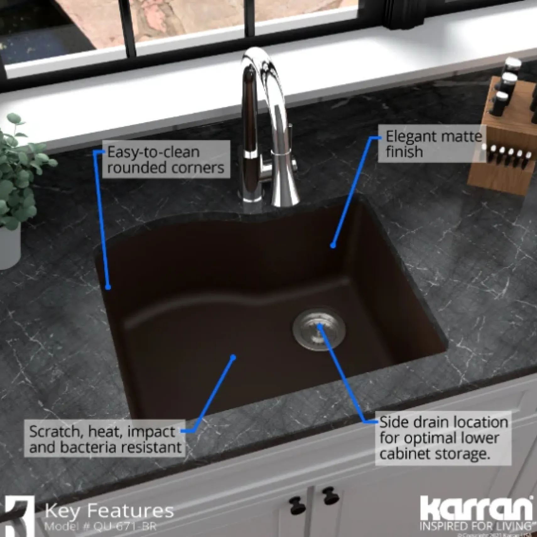 Karran 24" Undermount Quartz Composite Kitchen Sink, Brown, QU-671-BR