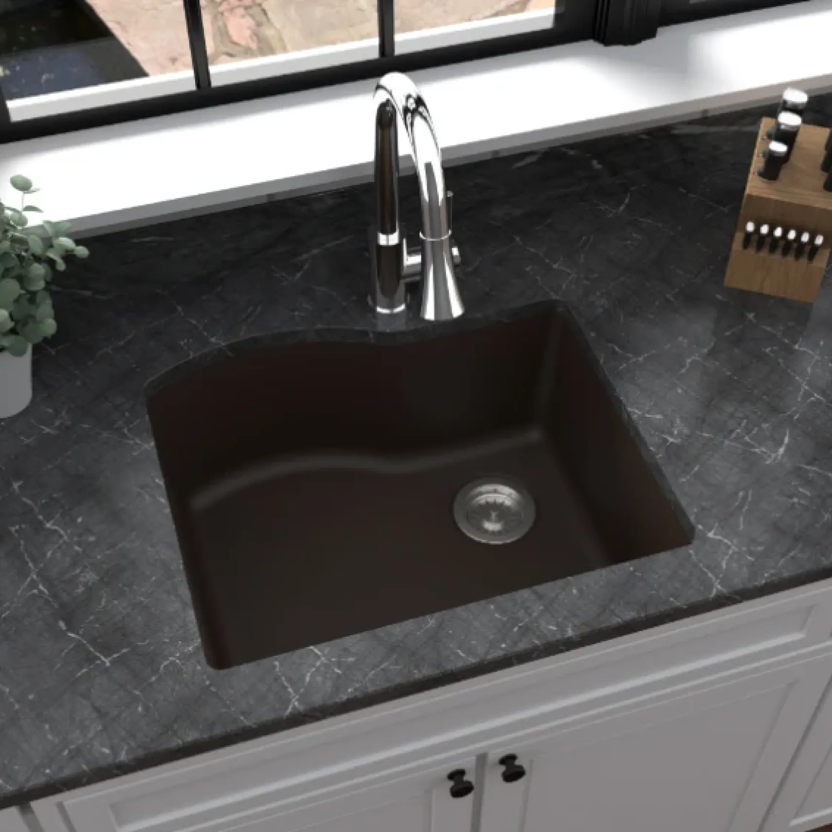 Karran 24" Undermount Quartz Composite Kitchen Sink, Brown, QU-671-BR