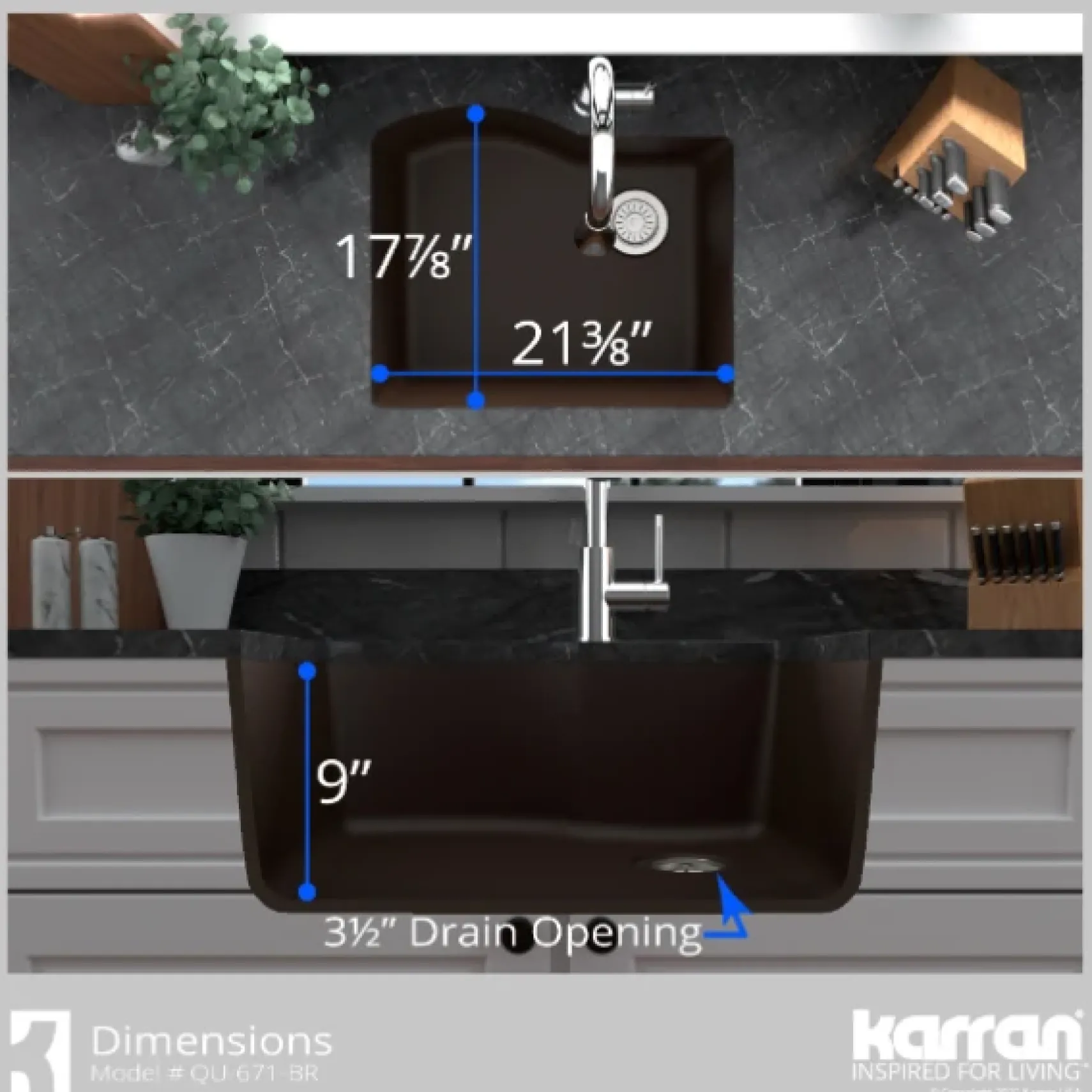 Karran 24" Undermount Quartz Composite Kitchen Sink, Brown, QU-671-BR