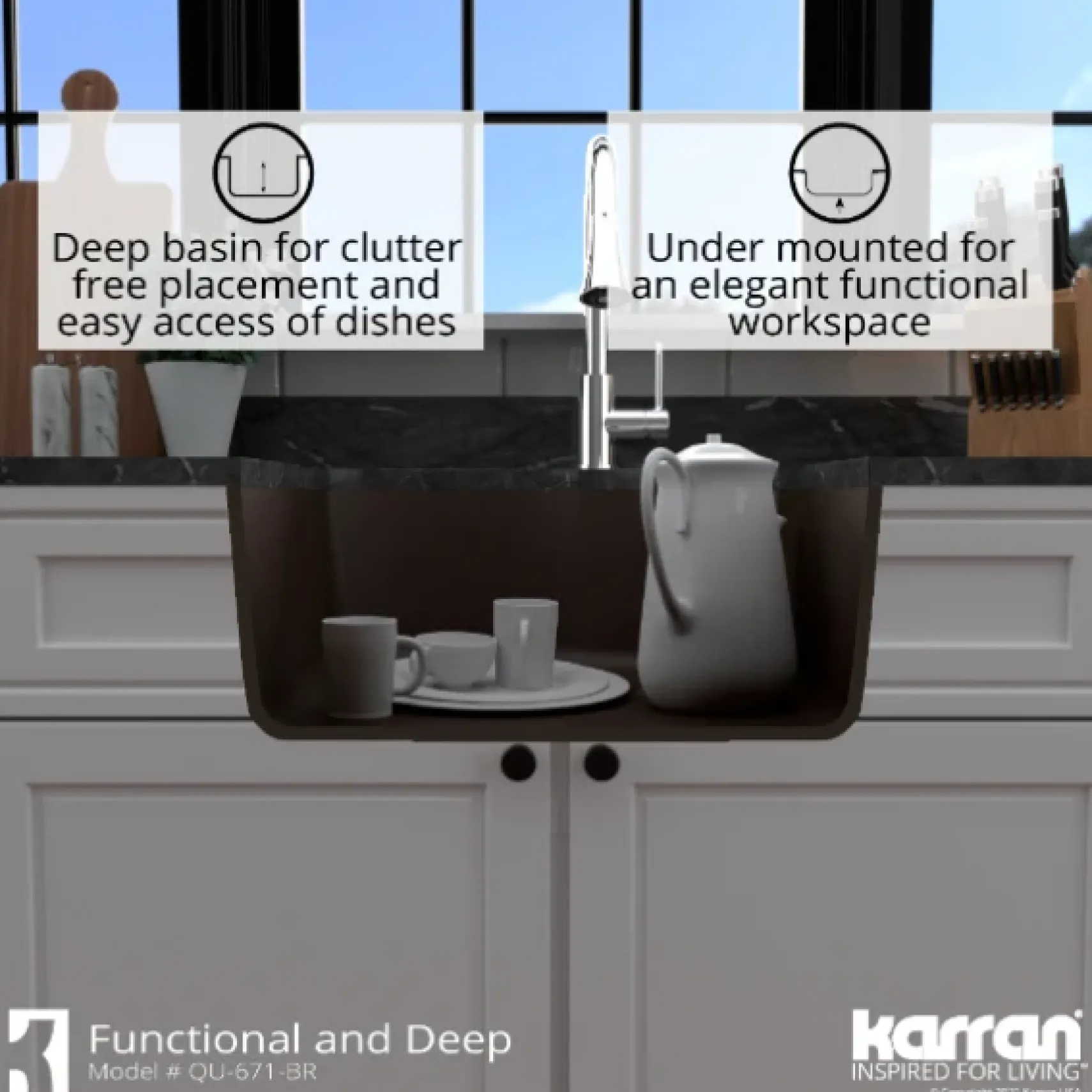 Karran 24" Undermount Quartz Composite Kitchen Sink, Brown, QU-671-BR