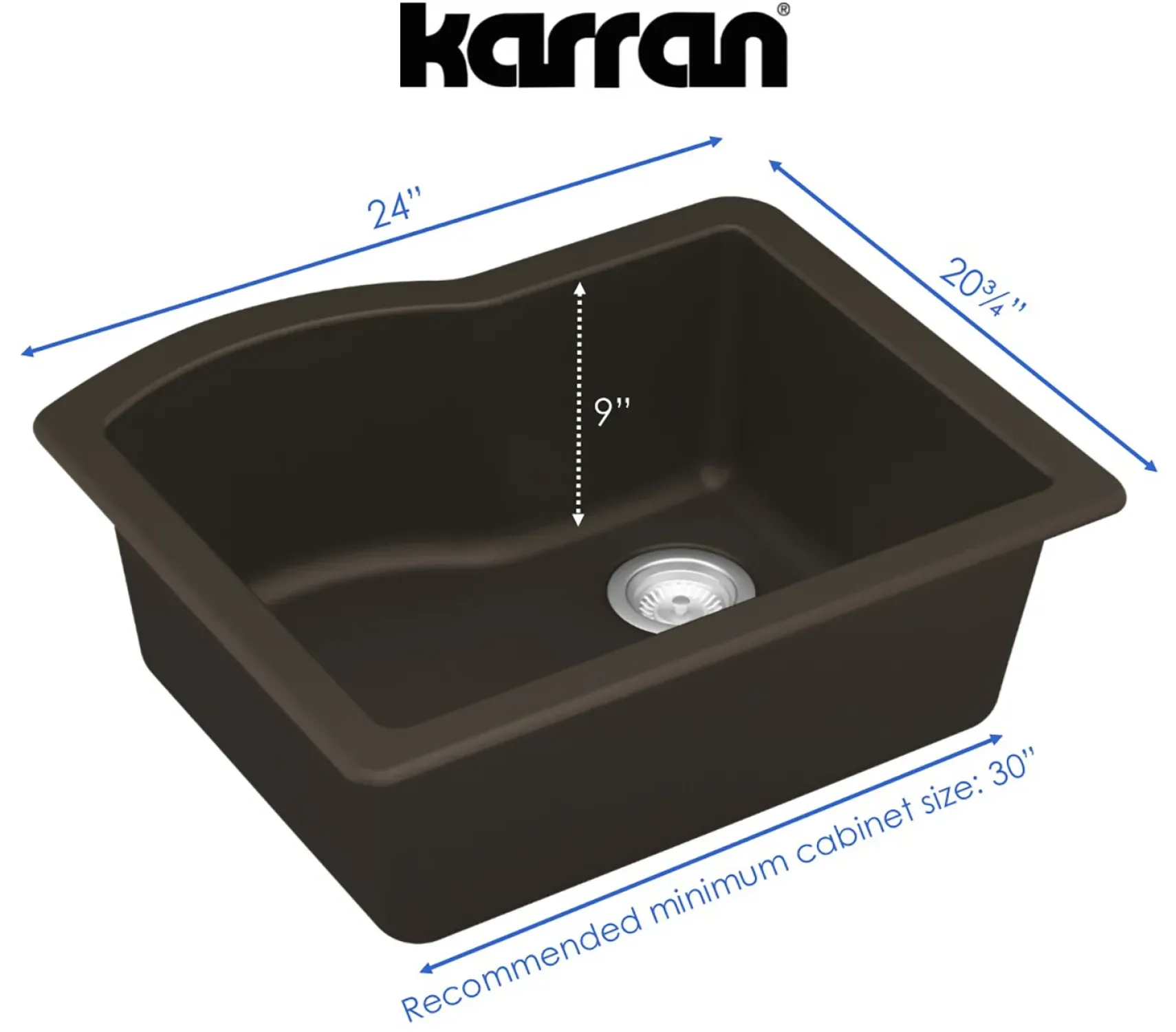 Karran 24" Undermount Quartz Composite Kitchen Sink, Brown, QU-671-BR