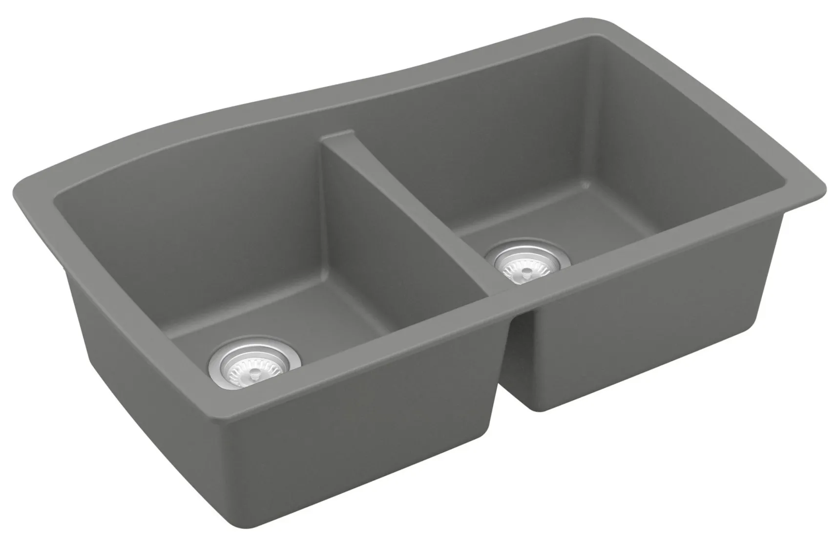 Karran 34" Undermount Quartz Composite Kitchen Sink with Accessories, 50/50 Double Bowl, Grey, QU-720-GR-PK1