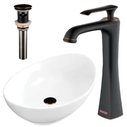 Karran 22.875" x 14.875" Oval Vessel Vitreous China ADA Bathroom Sink with Faucet and Accessories, White, VC301WH412ORB