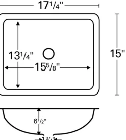 Karran 17.25" x 15" Rectangular Undermount Stainless Steel Bathroom Sink, 18 Gauge, UV-1715
