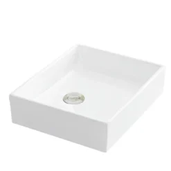 Karran 15.5" x 13" Rectangular Vessel Vitreous China ADA Bathroom Sink with Matte Black Faucet and Accessories, White, VC503WH422MB