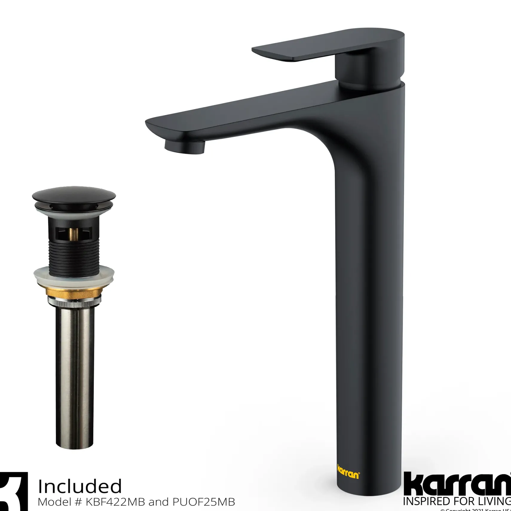 Karran 15.5" x 13" Rectangular Vessel Vitreous China ADA Bathroom Sink with Matte Black Faucet and Accessories, White, VC503WH422MB