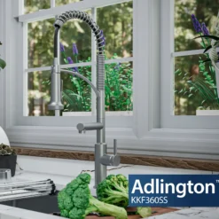 Karran Adlington 1.8 GPM Single Lever Handle Lead-free Brass ADA Kitchen Faucet, Pull-Down, Stainless Steel, KKF360SS