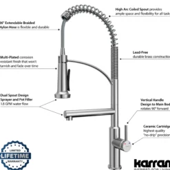 Karran Adlington 1.8 GPM Single Lever Handle Lead-free Brass ADA Kitchen Faucet, Pull-Down, Stainless Steel, KKF360SS
