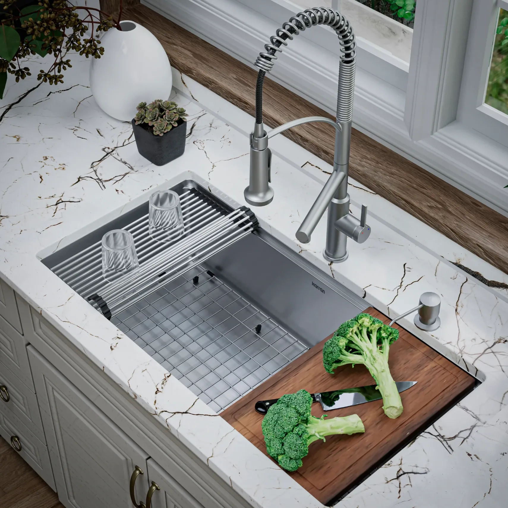 Karran Adlington 1.8 GPM Single Lever Handle Lead-free Brass ADA Kitchen Faucet, Pull-Down, Stainless Steel, KKF360SS