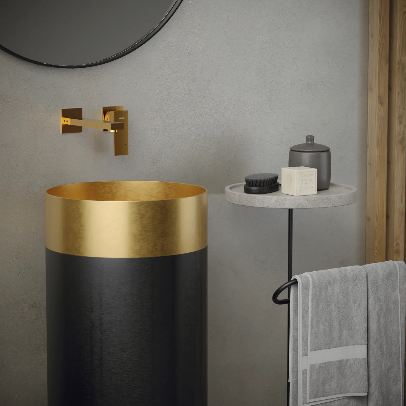Karran Alberton 1.5 GPM Single Lever Handle Lead-free Brass ADA Bathroom Faucet, Wall Mounted, Gold, KBF620G