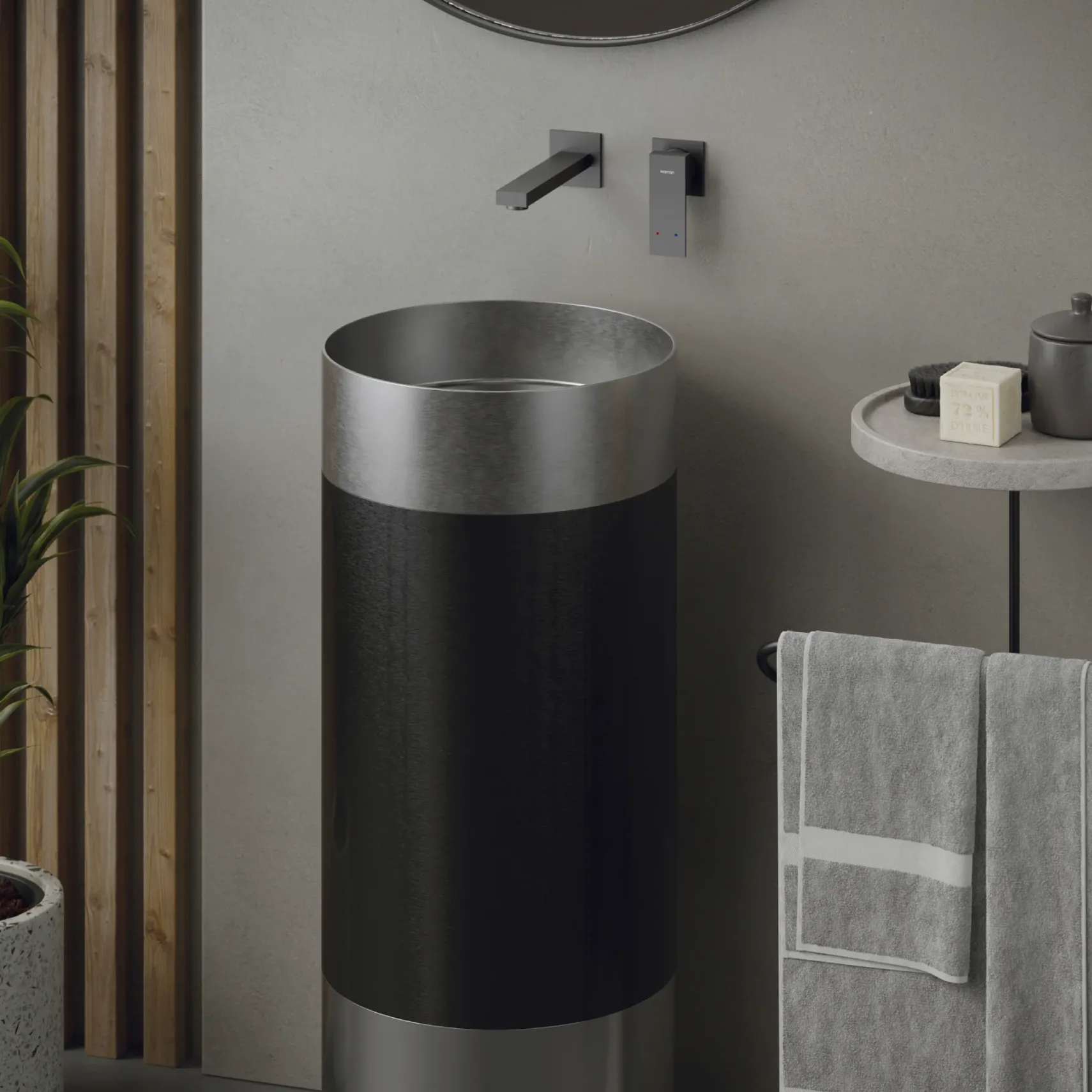 Karran Alberton 1.5 GPM Single Lever Handle Lead-free Brass ADA Bathroom Faucet, Wall Mounted, Gunmetal Grey, KBF620GG