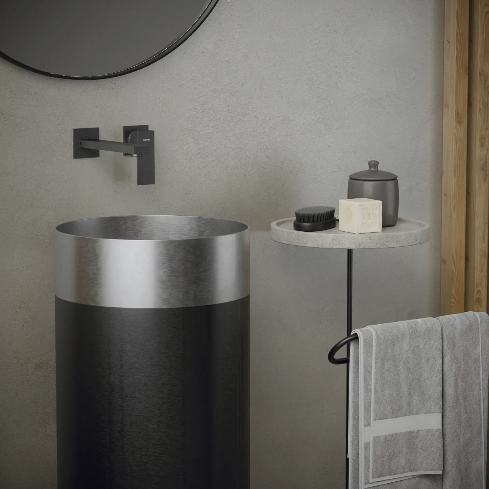 Karran Alberton 1.5 GPM Single Lever Handle Lead-free Brass ADA Bathroom Faucet, Wall Mounted, Gunmetal Grey, KBF620GG