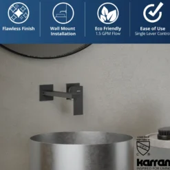 Karran Alberton 1.5 GPM Single Lever Handle Lead-free Brass ADA Bathroom Faucet, Wall Mounted, Gunmetal Grey, KBF620GG