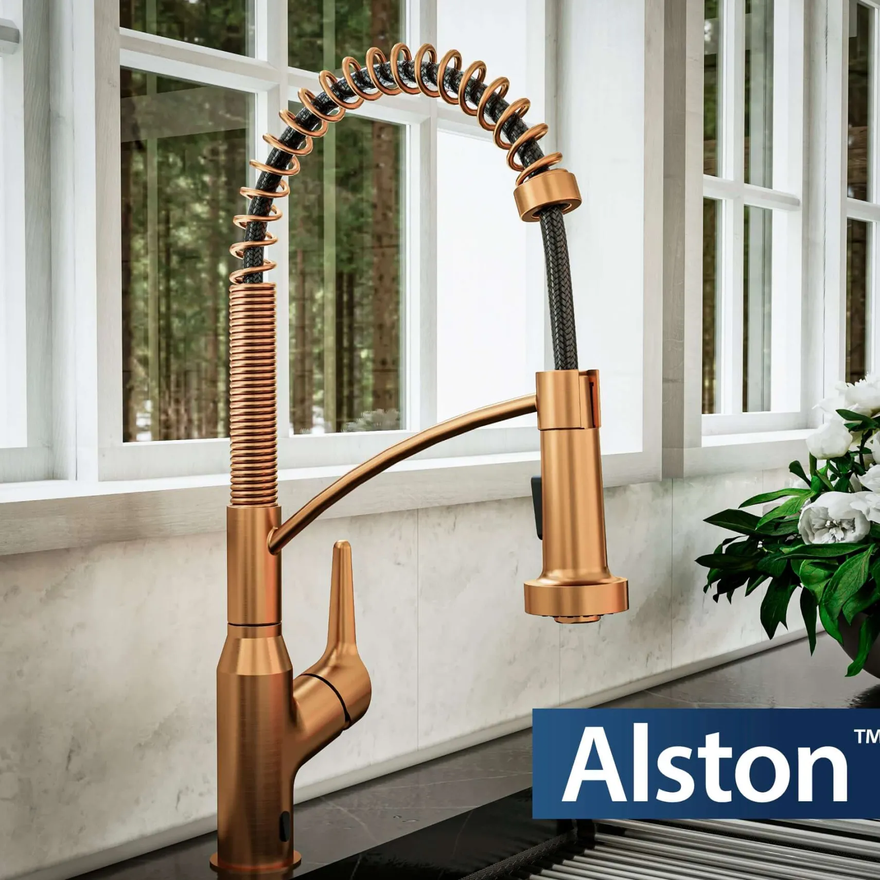 Karran Alston 1.8 GPM Single Lever Handle Lead-free Brass ADA Touchless Kitchen Faucet, Pull-Down, Brushed Copper, KKF215BC