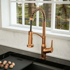 Karran Alston 1.8 GPM Single Lever Handle Lead-free Brass ADA Touchless Kitchen Faucet, Pull-Down, Brushed Copper, KKF215BC