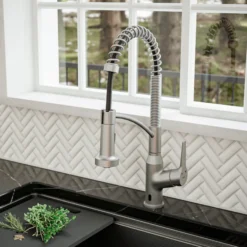 Karran Alston 1.8 GPM Single Lever Handle Lead-free Brass ADA Touchless Kitchen Faucet, Pull-Down, Oil Rubbed Bronze, KKF215SS