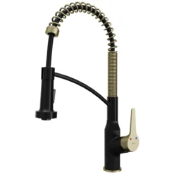 Karran Alston 1.8 GPM Single Lever Handle Lead-free Brass ADA Touchless Kitchen Faucet, Pull-Down, Matte Black & Brushed Gold, KKF215MBBG