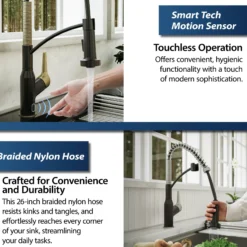 Karran Alston 1.8 GPM Single Lever Handle Lead-free Brass ADA Touchless Kitchen Faucet, Pull-Down, Matte Black & Brushed Gold, KKF215MBBG