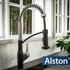 Karran Alston 1.8 GPM Single Lever Handle Lead-free Brass ADA Touchless Kitchen Faucet, Pull-Down, Matte Black & Stainless Steel, KKF215MBSS