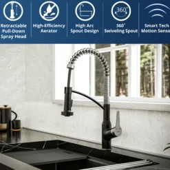 Karran Alston 1.8 GPM Single Lever Handle Lead-free Brass ADA Touchless Kitchen Faucet, Pull-Down, Matte Black & Stainless Steel, KKF215MBSS