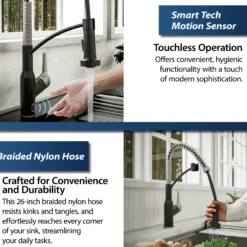 Karran Alston 1.8 GPM Single Lever Handle Lead-free Brass ADA Touchless Kitchen Faucet, Pull-Down, Matte Black & Stainless Steel, KKF215MBSS