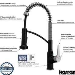 Karran Alston 1.8 GPM Single Lever Handle Lead-free Brass ADA Touchless Kitchen Faucet, Pull-Down, Matte Black & Stainless Steel, KKF215MBSS