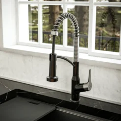 Karran Alston 1.8 GPM Single Lever Handle Lead-free Brass ADA Touchless Kitchen Faucet, Pull-Down, Matte Black & Stainless Steel, KKF215MBSS