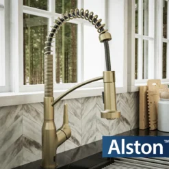 Karran Alston 1.8 GPM Single Lever Handle Lead-free Brass ADA Touchless Kitchen Faucet, Pull-Down, Brushed Gold, KKF215BG