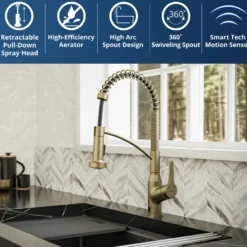 Karran Alston 1.8 GPM Single Lever Handle Lead-free Brass ADA Touchless Kitchen Faucet, Pull-Down, Brushed Gold, KKF215BG