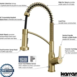Karran Alston 1.8 GPM Single Lever Handle Lead-free Brass ADA Touchless Kitchen Faucet, Pull-Down, Brushed Gold, KKF215BG
