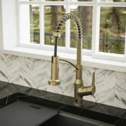 Karran Alston 1.8 GPM Single Lever Handle Lead-free Brass ADA Touchless Kitchen Faucet, Pull-Down, Brushed Gold, KKF215BG
