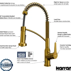 Karran Alston 1.8 GPM Single Lever Handle Lead-free Brass ADA Touchless Kitchen Faucet, Pull-Down, Gold, KKF215G