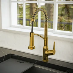 Karran Alston 1.8 GPM Single Lever Handle Lead-free Brass ADA Touchless Kitchen Faucet, Pull-Down, Gold, KKF215G