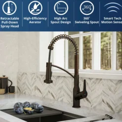 Karran Alston 1.8 GPM Single Lever Handle Lead-free Brass ADA Touchless Kitchen Faucet, Pull-Down, Oil Rubbed Bronze, KKF215ORB