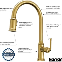 Karran Auburn 1.8 GPM Single Lever Handle Lead-free Brass ADA Kitchen Faucet, Pull-Down Kitchen, Brushed Gold, KKF310BG