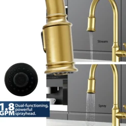Karran Auburn 1.8 GPM Single Lever Handle Lead-free Brass ADA Kitchen Faucet, Pull-Down Kitchen, Brushed Gold, KKF310BG