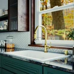 Karran Auburn 1.8 GPM Single Lever Handle Lead-free Brass ADA Kitchen Faucet, Pull-Down Kitchen, Brushed Gold, KKF310BG