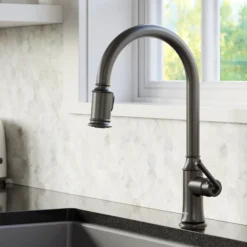 Karran Auburn 1.8 GPM Single Lever Handle Lead-free Brass ADA Kitchen Faucet, Pull-Down Kitchen, Gunmetal Grey, KKF310GG