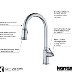 Karran Auburn 1.8 GPM Single Lever Handle Lead-free Brass ADA Kitchen Faucet, Pull-Down Kitchen, Stainless Steel, KKF310SS