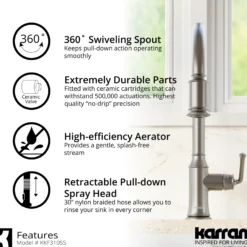 Karran Auburn 1.8 GPM Single Lever Handle Lead-free Brass ADA Kitchen Faucet, Pull-Down Kitchen, Stainless Steel, KKF310SS