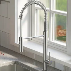 Karran Bluffton 1.8 GPM Single Lever Handle Lead-free Brass ADA Kitchen Faucet, Pull-Down Kitchen, Stainless Steel, KKF220SD35SS