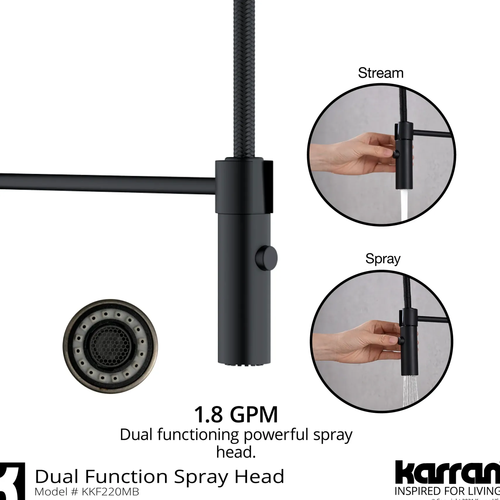 Karran Bluffton 1.8 GPM Single Lever Handle Lead-free Brass ADA Kitchen Faucet, Pull-Down Kitchen, Matte Black, KKF220SD35MB